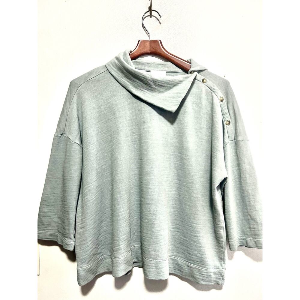 J Jill Top Size L Asymmetrical Collar 3/3 Sleeve Light Mist Green Cotton Knit